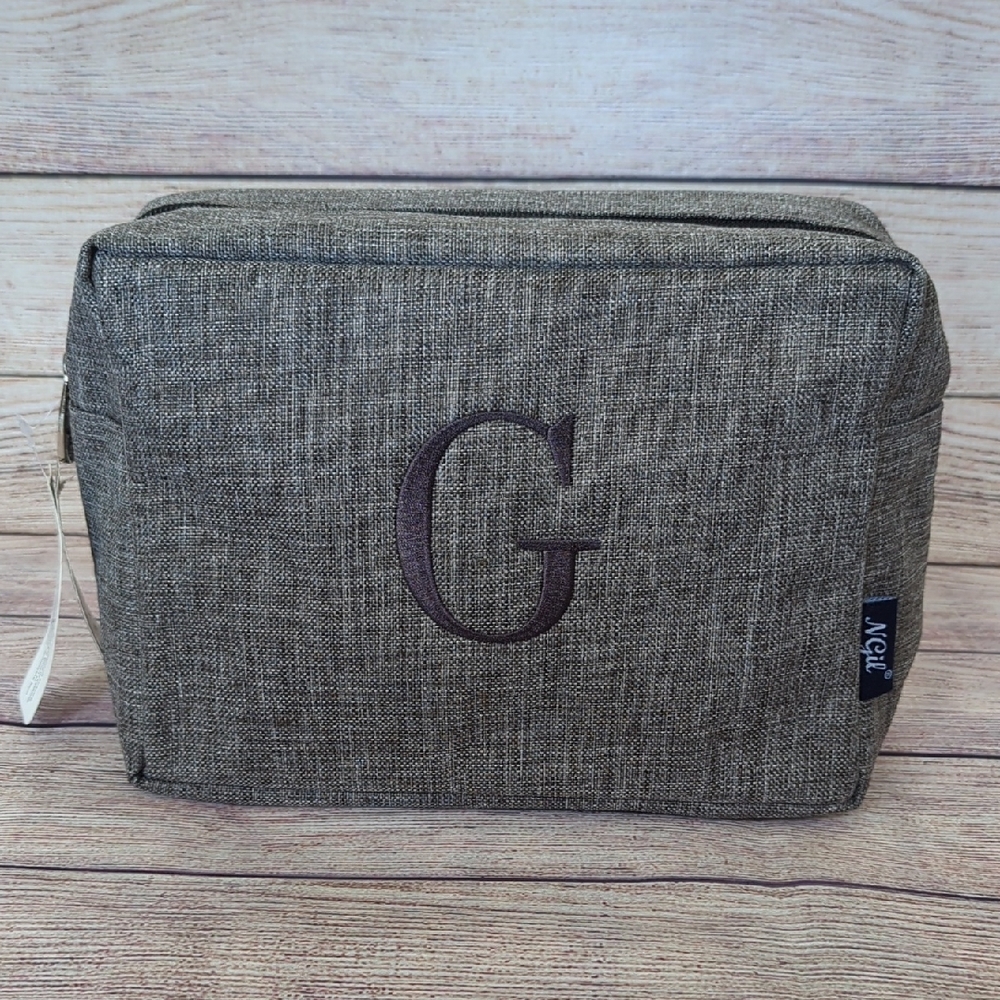 Gray Toiletry Bag with Monogrammed Design
